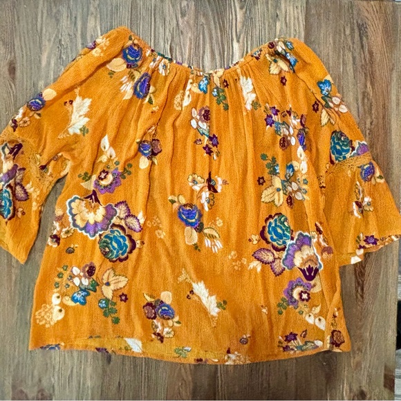 Bila women’s blouse large mustard/floral boho style - Picture 4 of 5